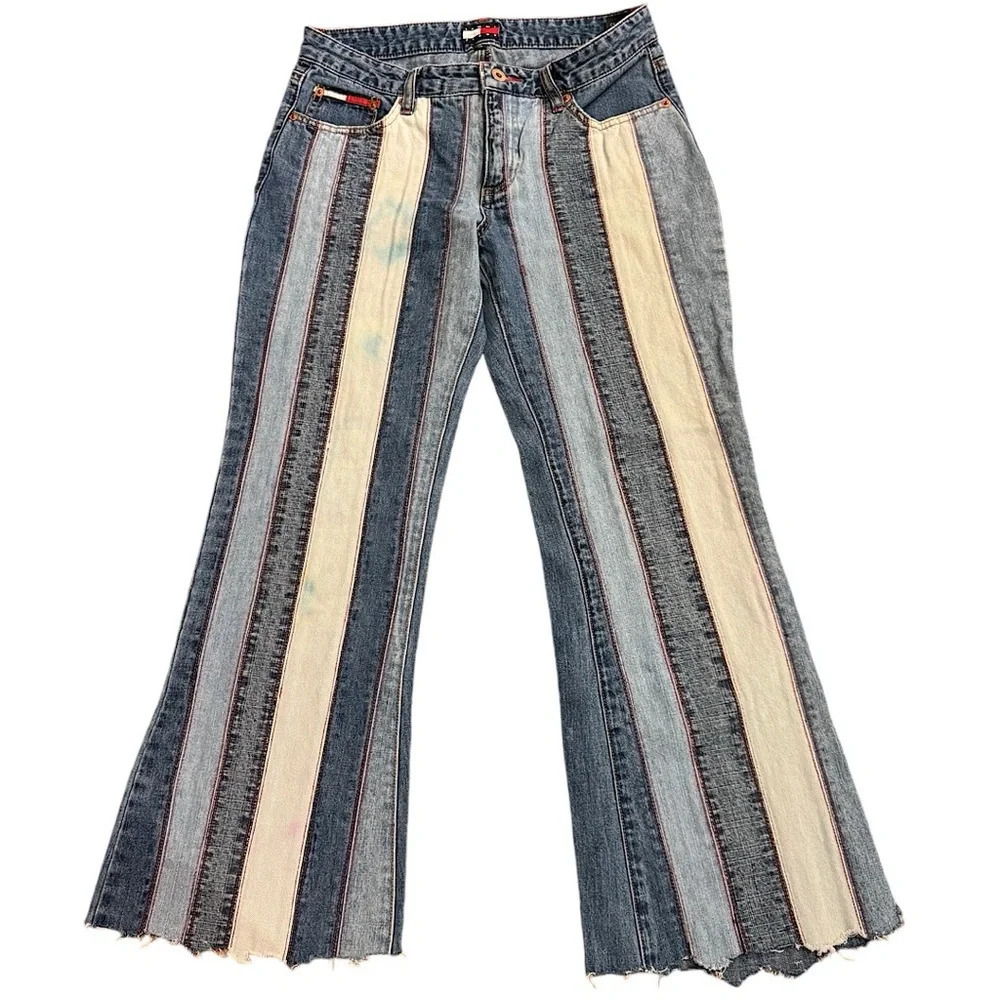 TOMMY HILFIGER SZ 29  Womeny Wide Leg Vintage Denim Striped Jeans Y2K Boho 90’s